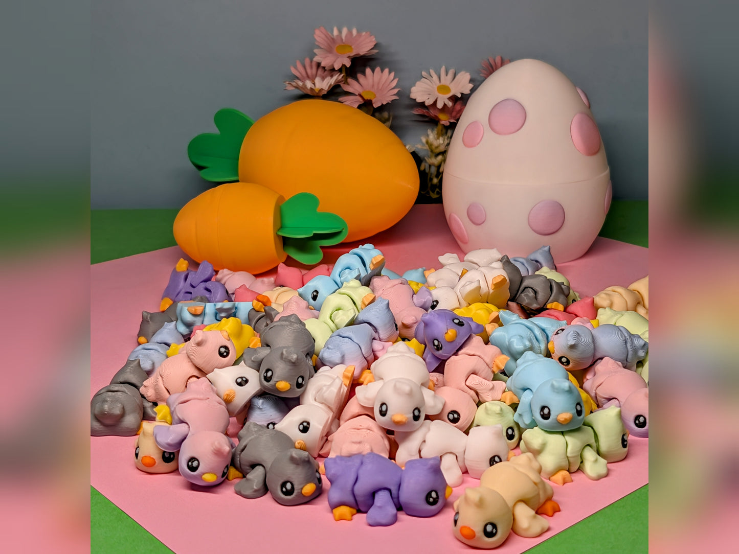 Tiny Baby Chicks (Optional Carrot or Egg) 3D Printed Articulated