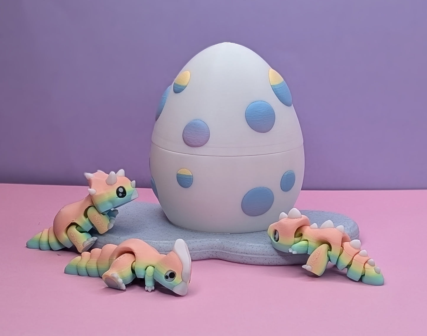 Adorable Tiny Rainbow Dinosaurs Set with Egg