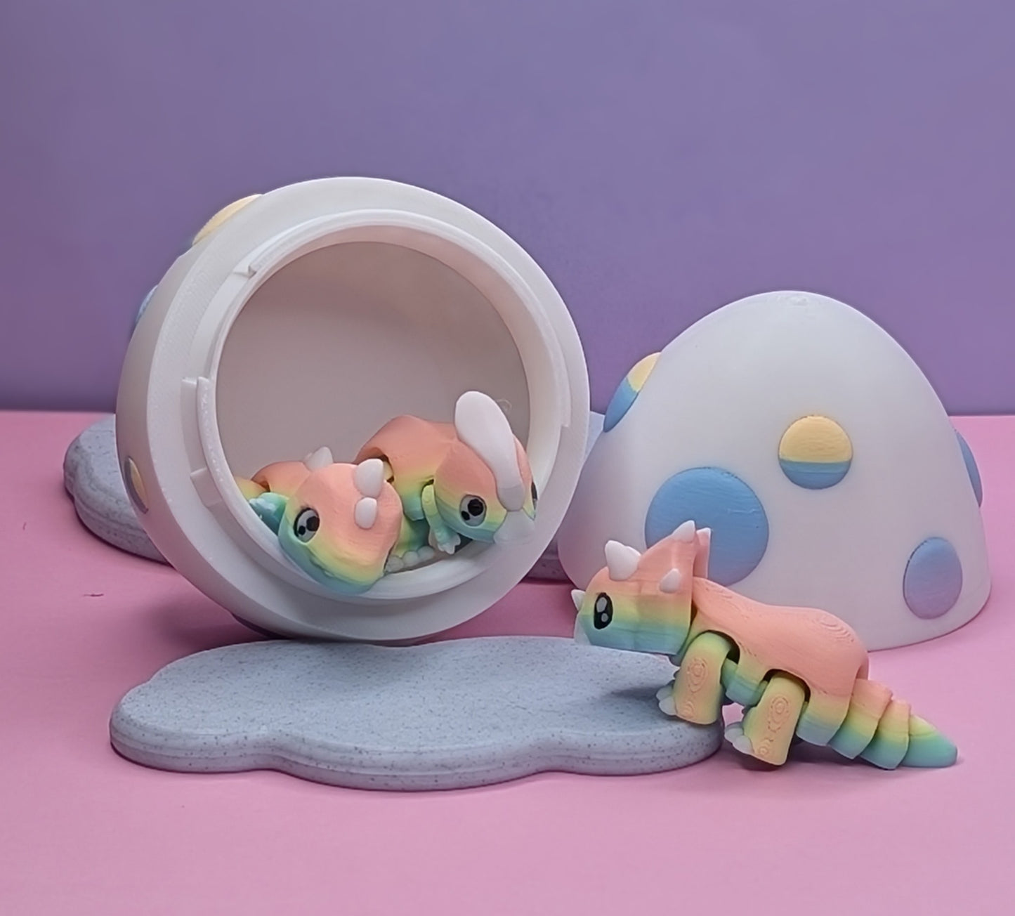 Adorable Tiny Rainbow Dinosaurs Set with Egg
