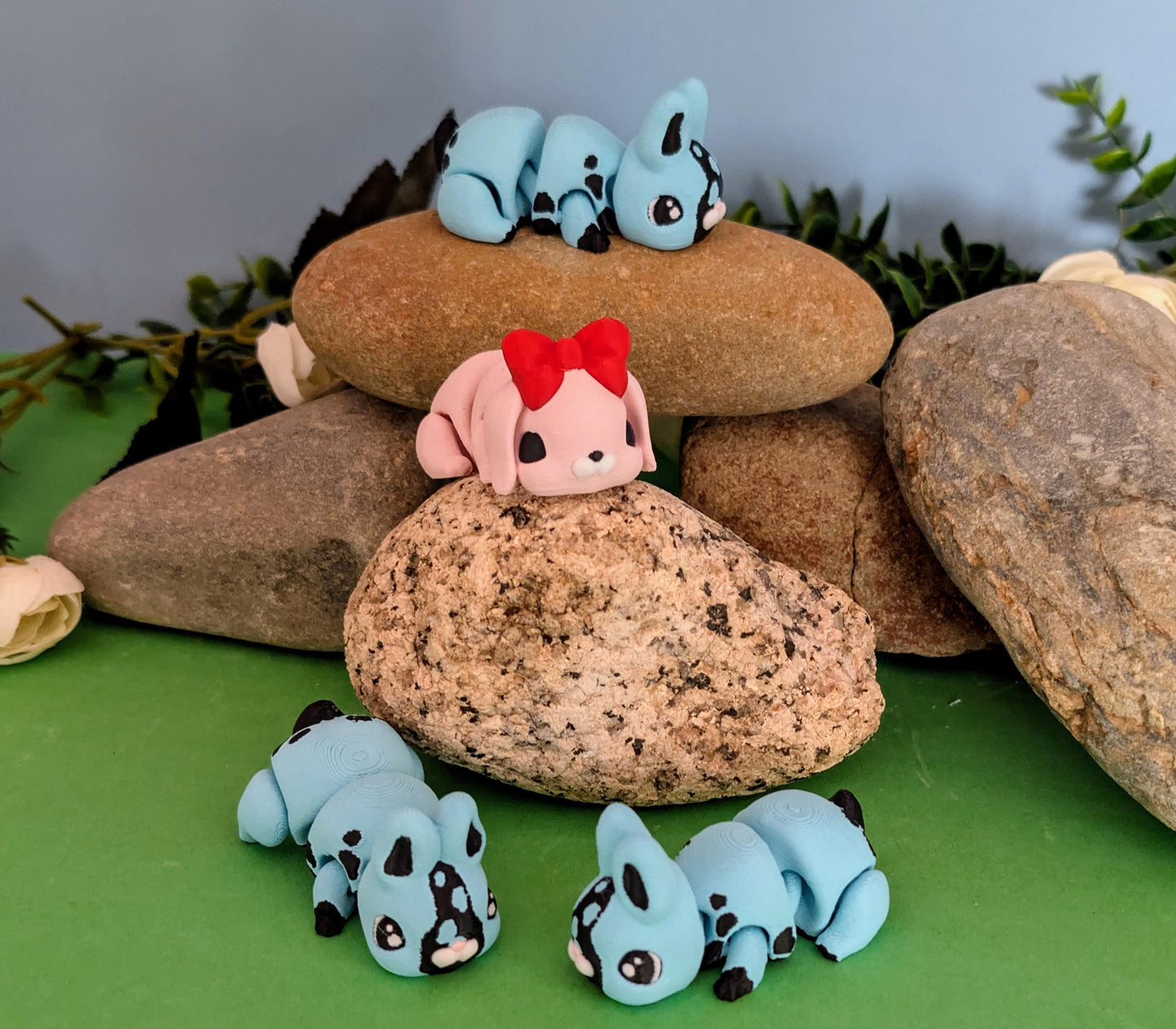 3D Printed Flexy, Fidget, Articulated Bunnies, add on carrot container