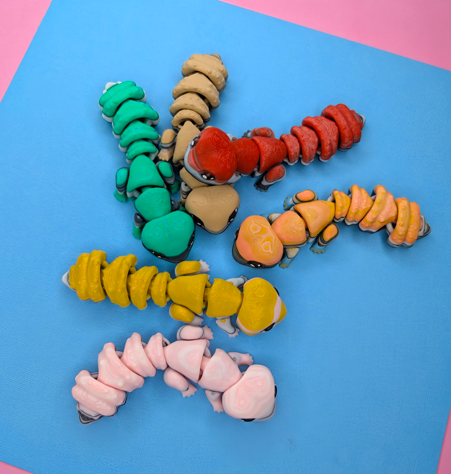 Unique Flushy Fidget Geckos – Made from Purged 3D Printer Filament