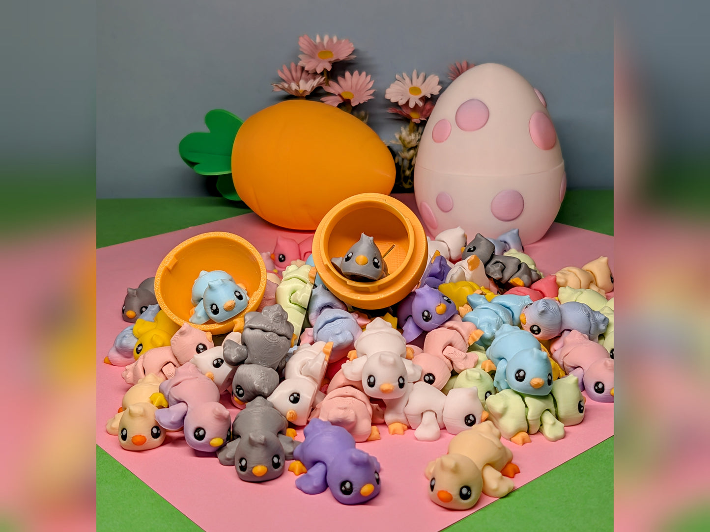 Tiny Baby Chicks (Optional Carrot or Egg) 3D Printed Articulated