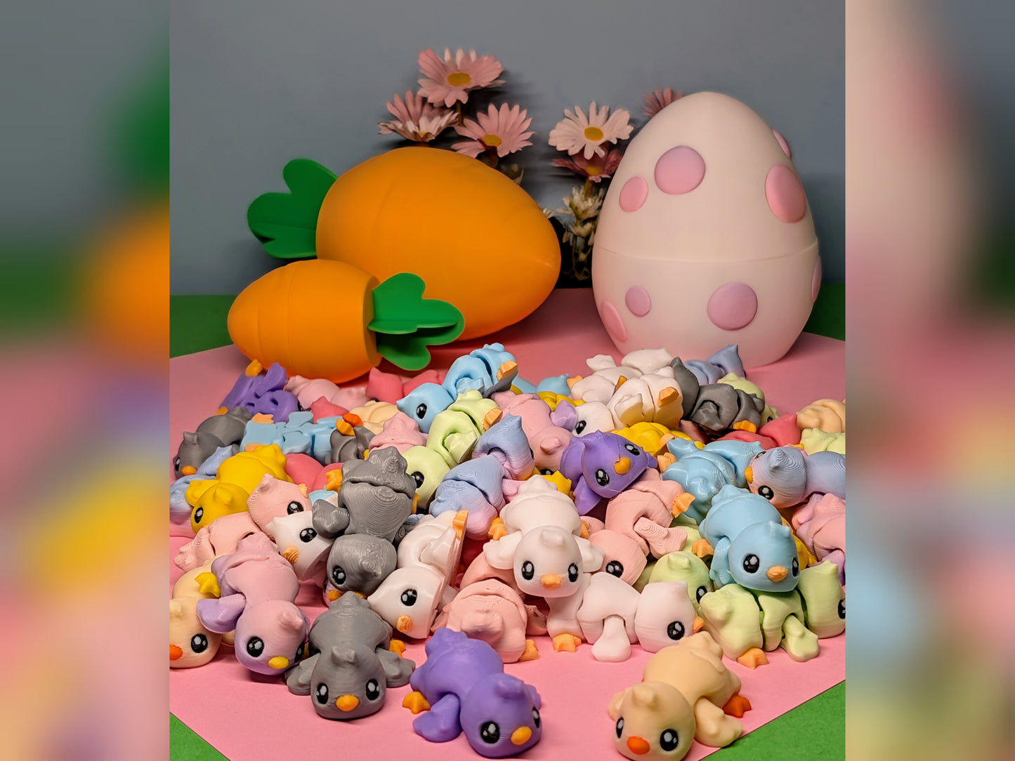 Tiny Baby Chicks (Optional Carrot or Egg) 3D Printed Articulated