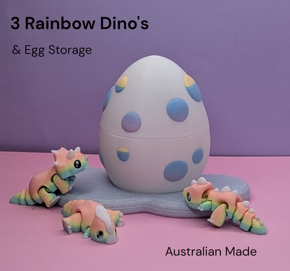 Adorable Tiny Rainbow Dinosaurs Set with Egg