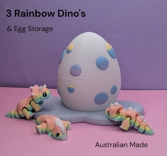 Adorable Tiny Rainbow Dinosaurs Set with Egg