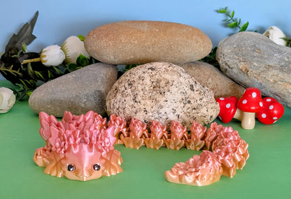 3D Printed Articulated Floral  Rainbow Axolotl  Dragons "Kosha" with Hand painted Eyes*