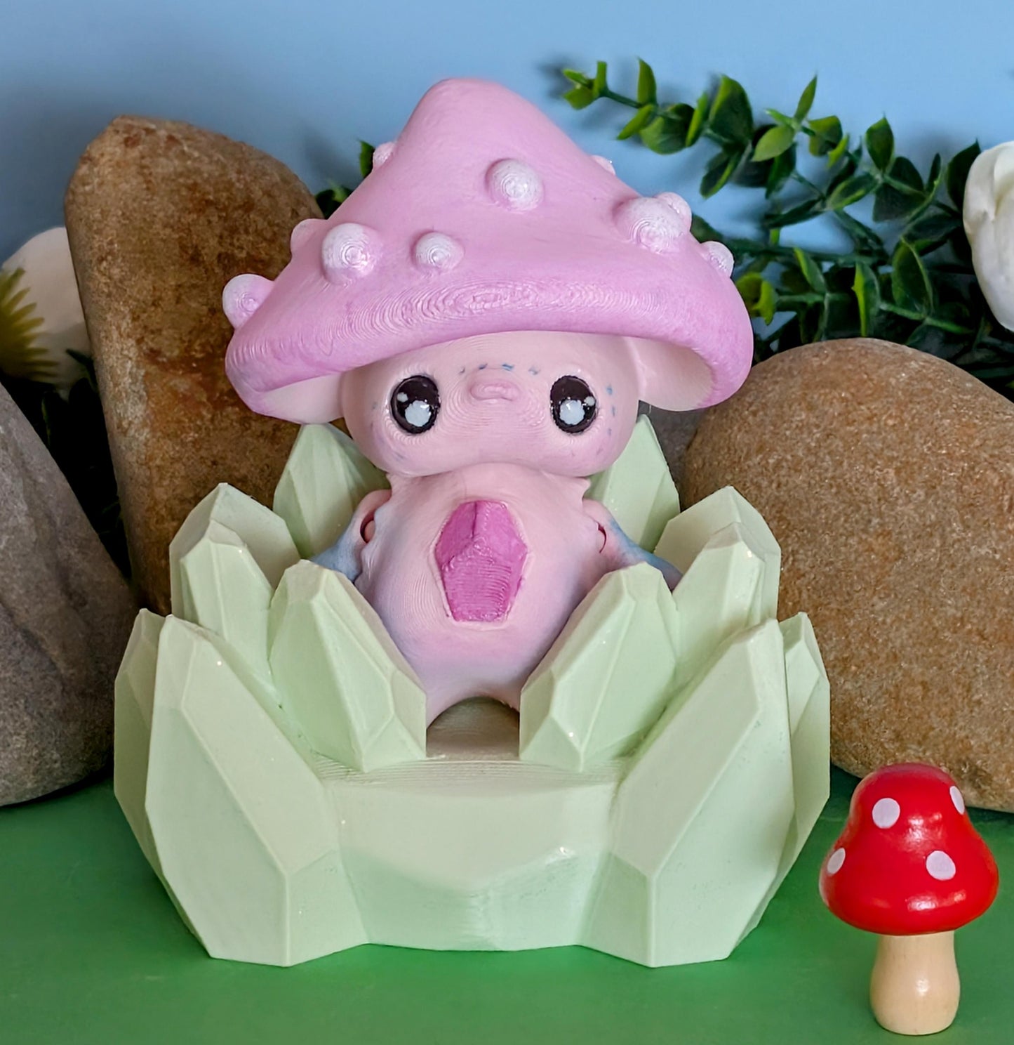 3D Printed Hand Painted Mushroom & Axolotl Pixies One Of A Kind