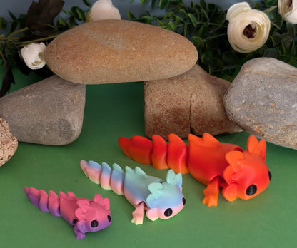 3D Printed Quirky Articulated Fidget Axolotl Toy - Available in 3 Sizes!*