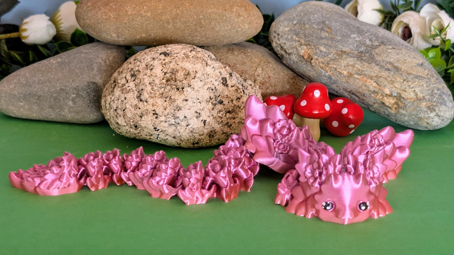 3D Printed Articulated Floral  Rainbow Axolotl  Dragons "Kosha" with Hand painted Eyes*