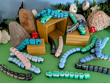 Ready to Ship - Unique Flushies Fidget Worms – Made from Purged 3D Printer Filament