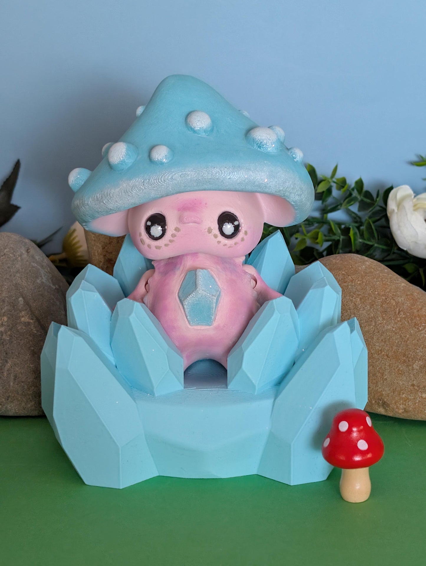 3D Printed Hand Painted Mushroom & Axolotl Pixies One Of A Kind
