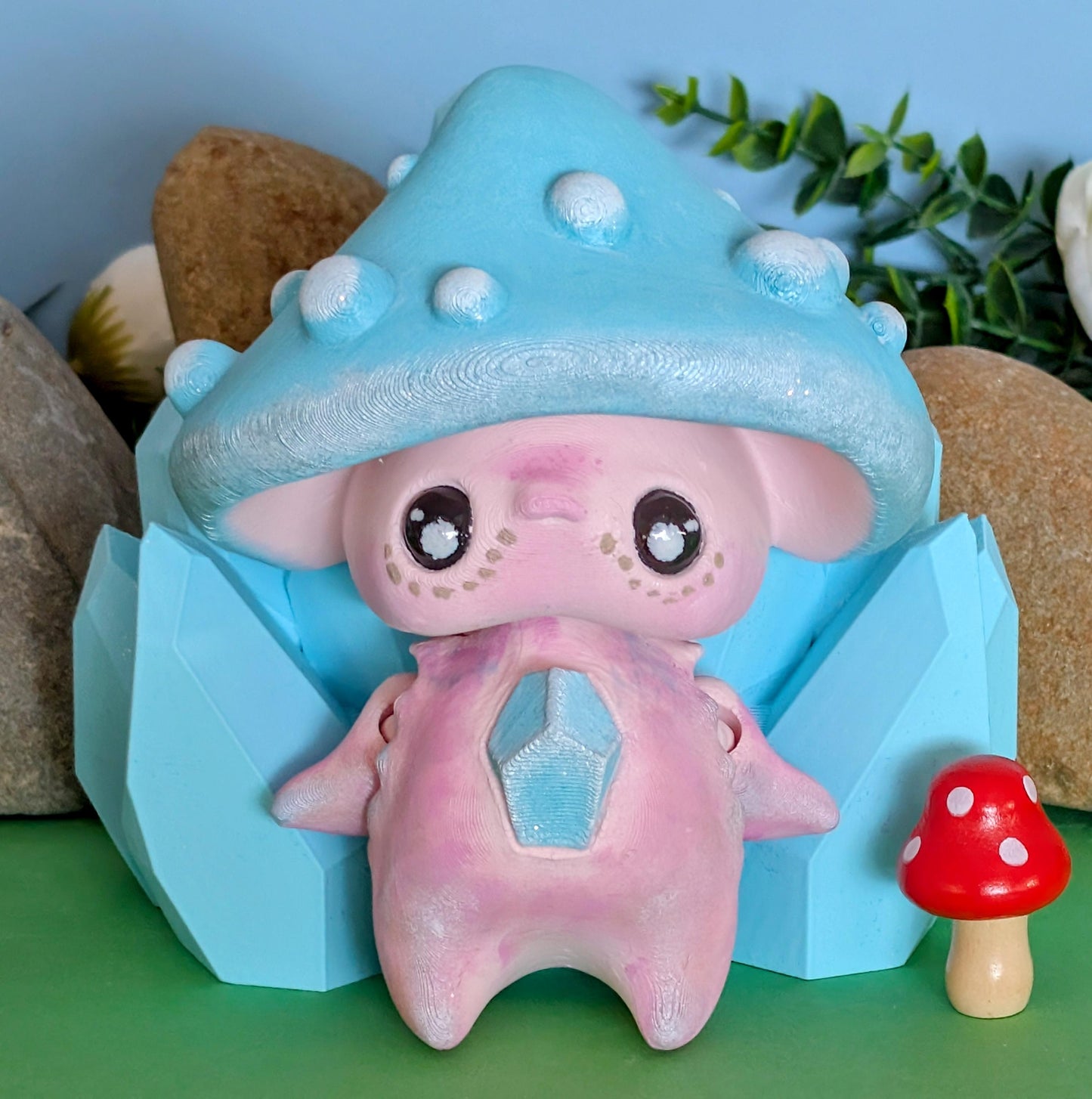 3D Printed Hand Painted Mushroom & Axolotl Pixies One Of A Kind