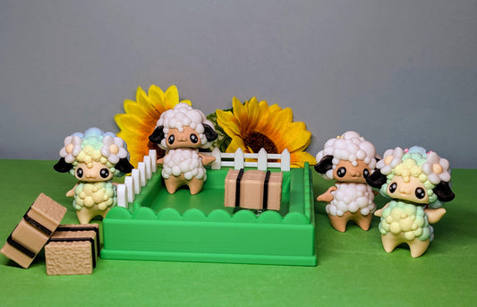 3D Printed Sheep Farm Catchall Tray Set – Includes Keyboard Clicker & 2 Adorable Sheep!