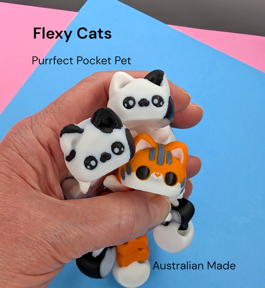 3D Printed Flexy, Fidget, Articulated Orange Cat or Black & White Cat