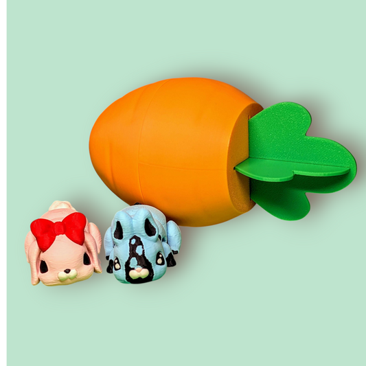 3D Printed Flexy, Fidget,  Articulated Bunnies, add on carrot container